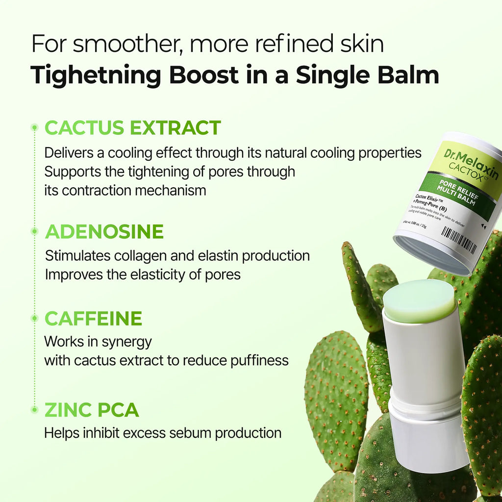 [Dr.Melaxin Official] CACTOX PORE RELIEF MULTI BALM with Cactus Cooling Reduce Puffiness & Pore Tightening for Visible Pore Care Skin Repair